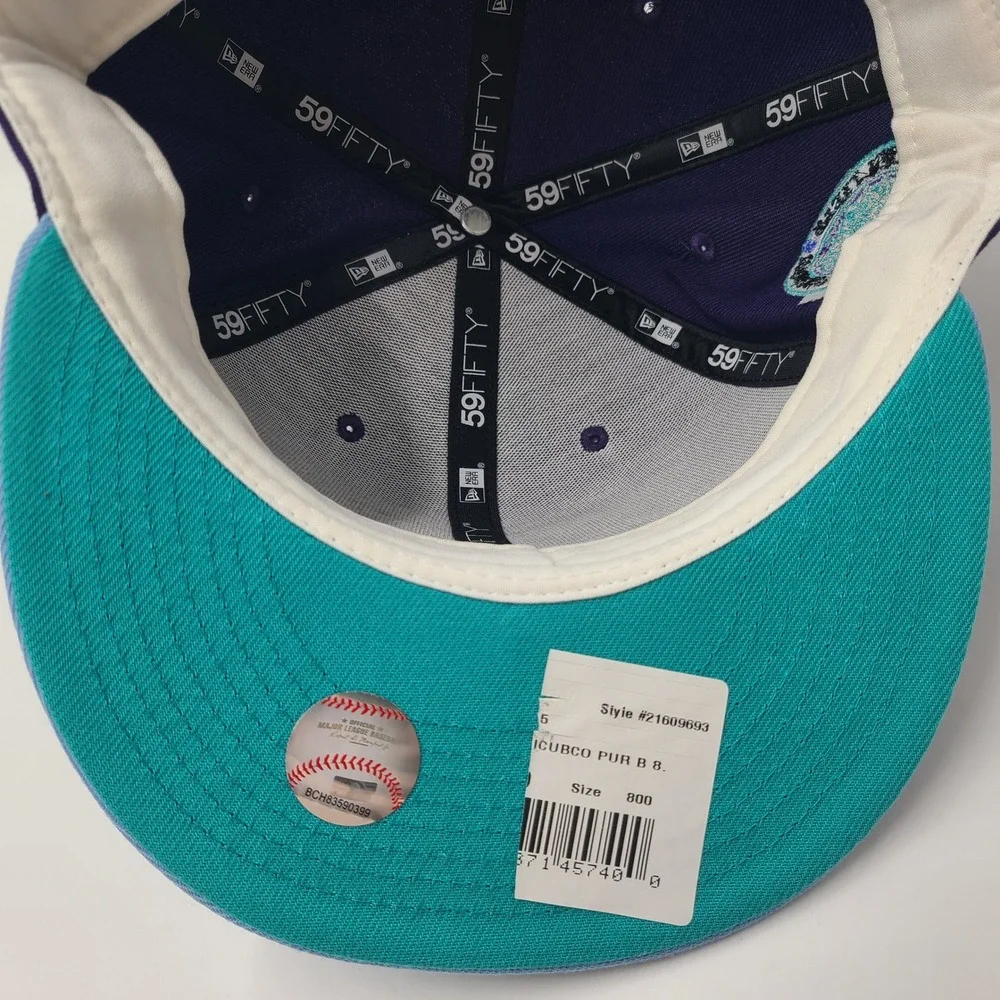 Chicago Cubs Hat Fitted 8 New Era 59Fifty Purple Blue MLB Wrigley Field Patch